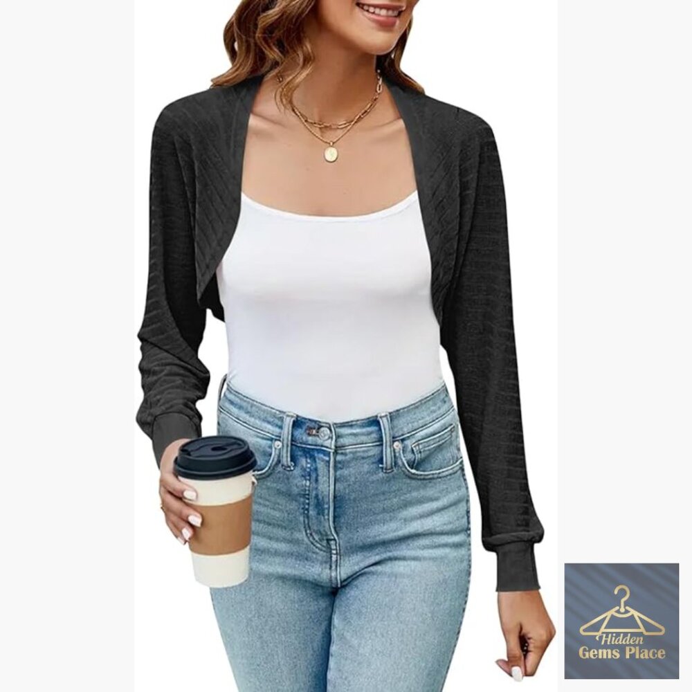 Black Cropped Bolero Cardigan for Women
